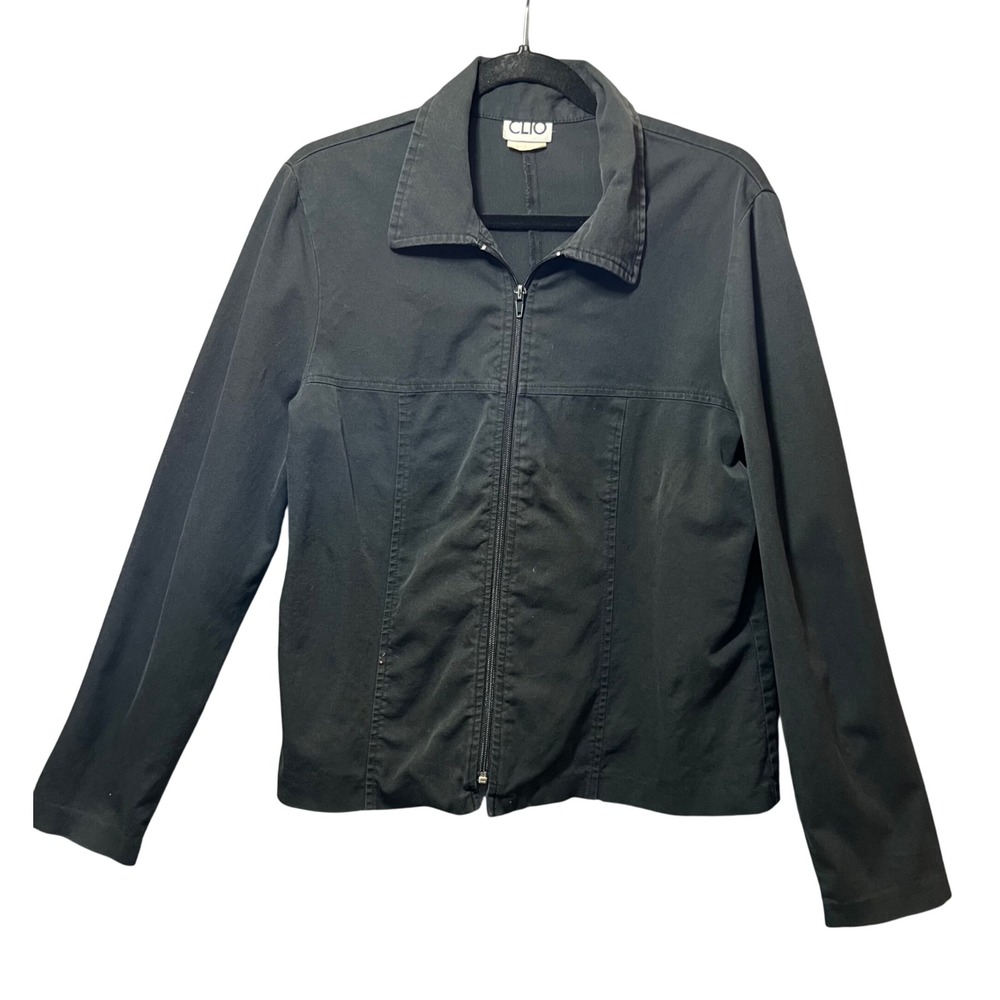 CLIO Jacket Faded Black Large Womens Full Zip Up 90s Vintage Made in‎ USA